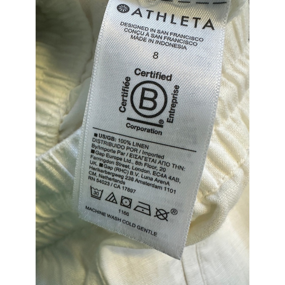 Athleta Retreat 100% Linen Wide Leg Pants White Resort Beach Zip Pockets Size 8 - Picture 8 of 14